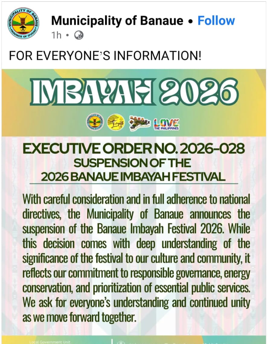 Executive order announcing the suspension of 2026 Banaue Imbayah Festival